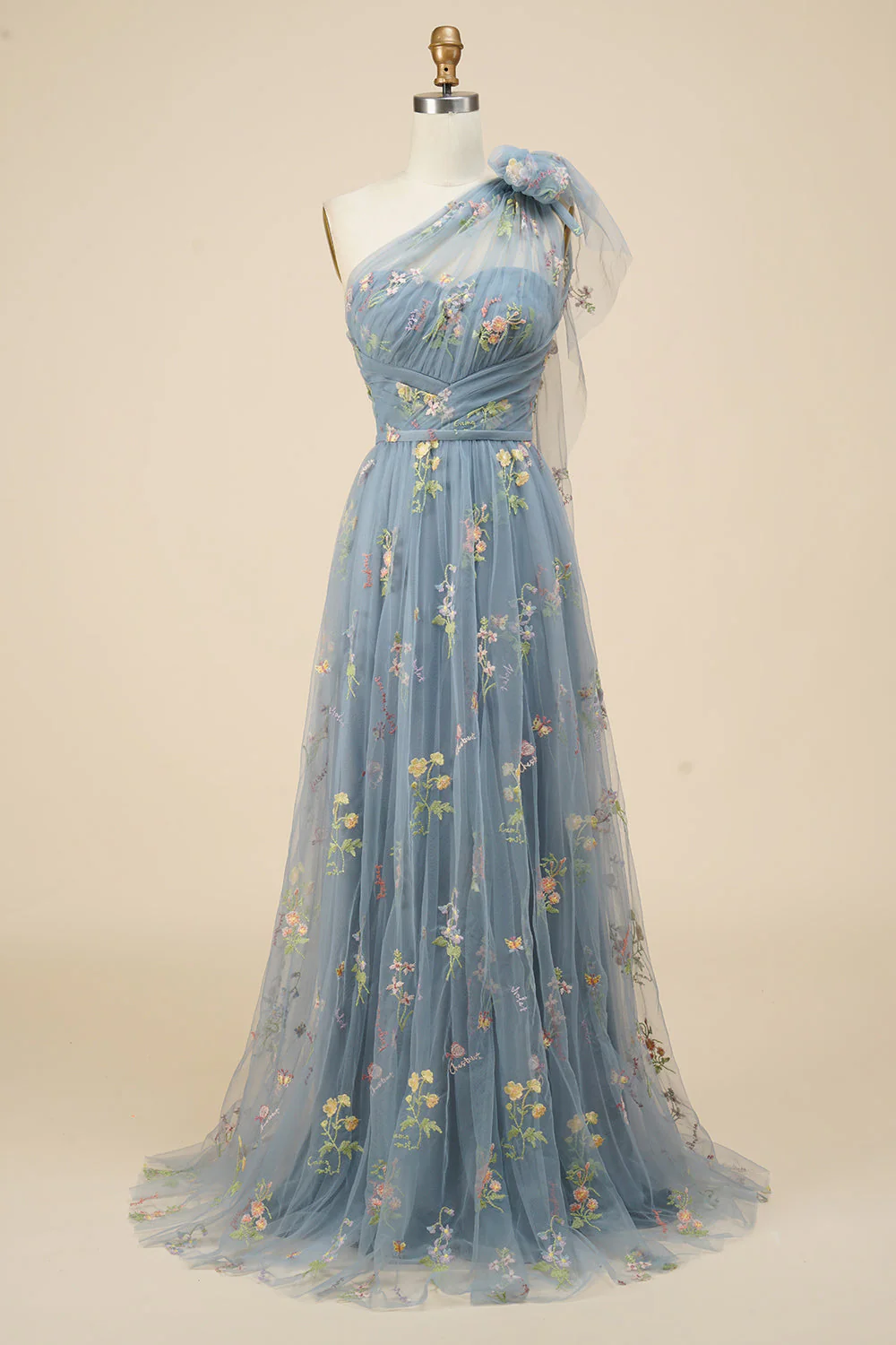 A-Line One Shoulder Green Long Bal Robe avec broderie - Image 7
