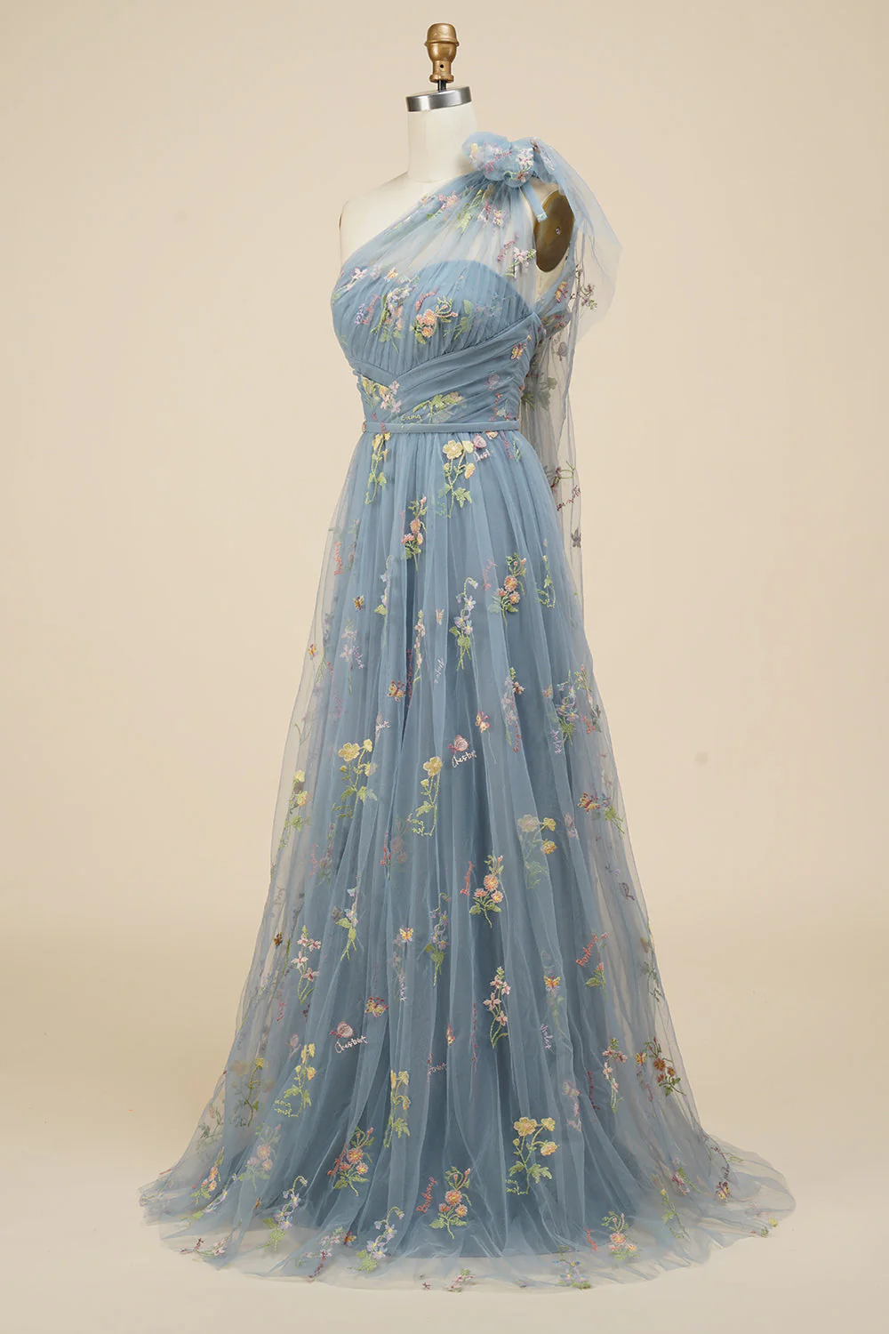 A-Line One Shoulder Green Long Bal Robe avec broderie - Image 9