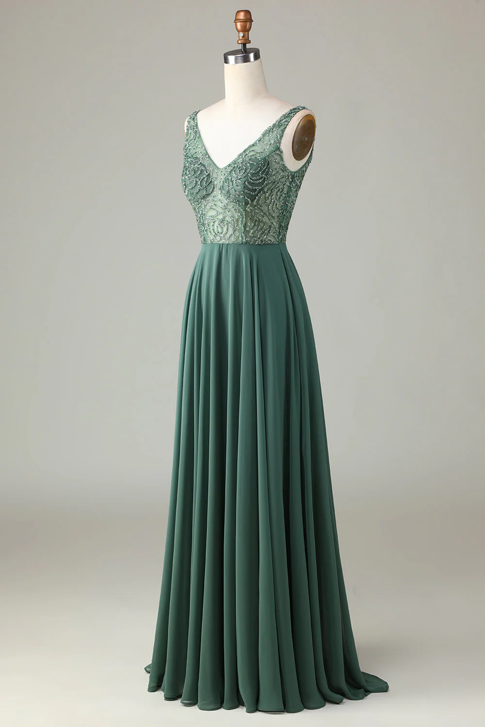 Robe de demoiselle d'honneur longue eucalyptus ligne A perlée - Image 3