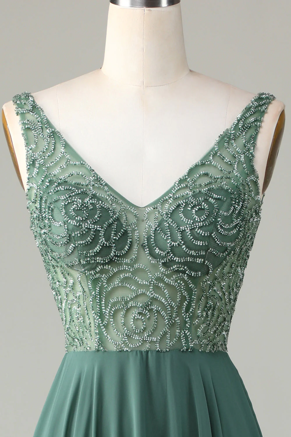 Robe de demoiselle d'honneur longue eucalyptus ligne A perlée - Image 4