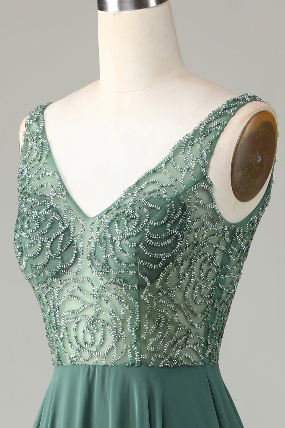 Robe de demoiselle d'honneur longue eucalyptus ligne A perlée - Image 6