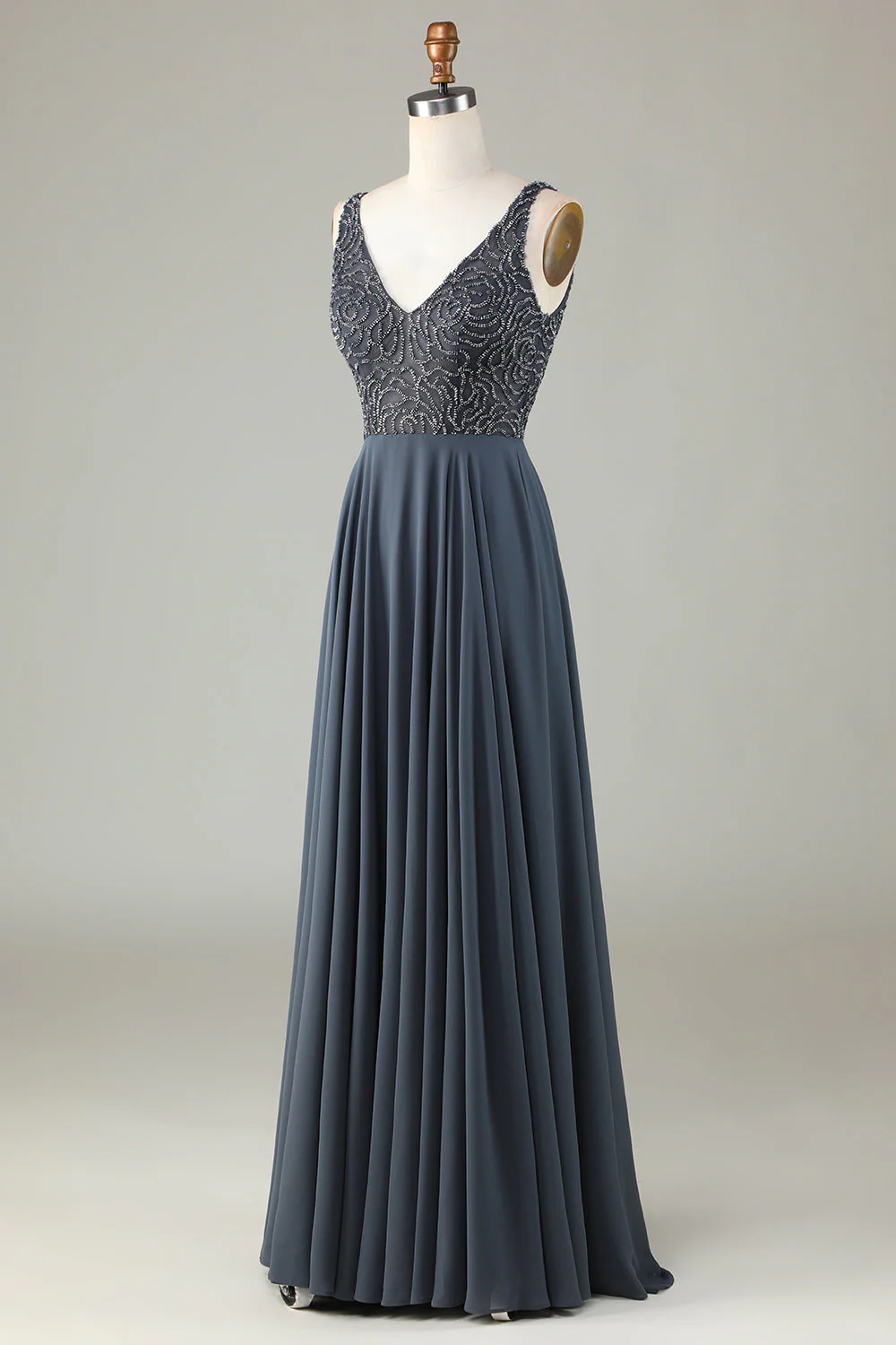 Robe de demoiselle d'honneur longue eucalyptus ligne A perlée - Image 9