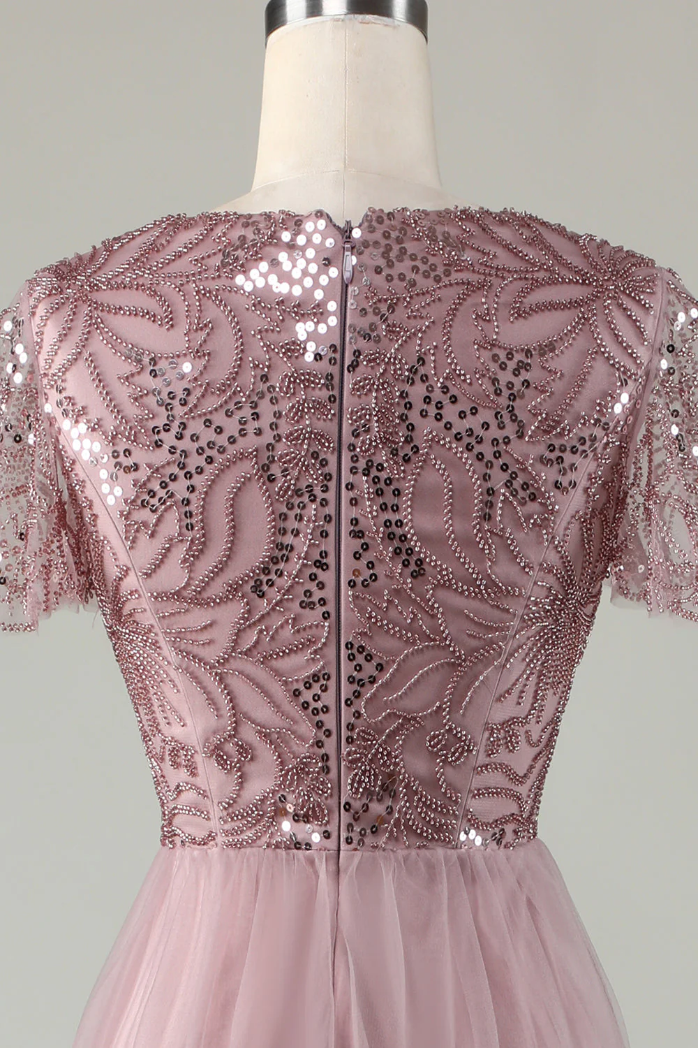 A-Line Robe de demoiselle d’honneur bleu poussiéreux avec perles - Image 11