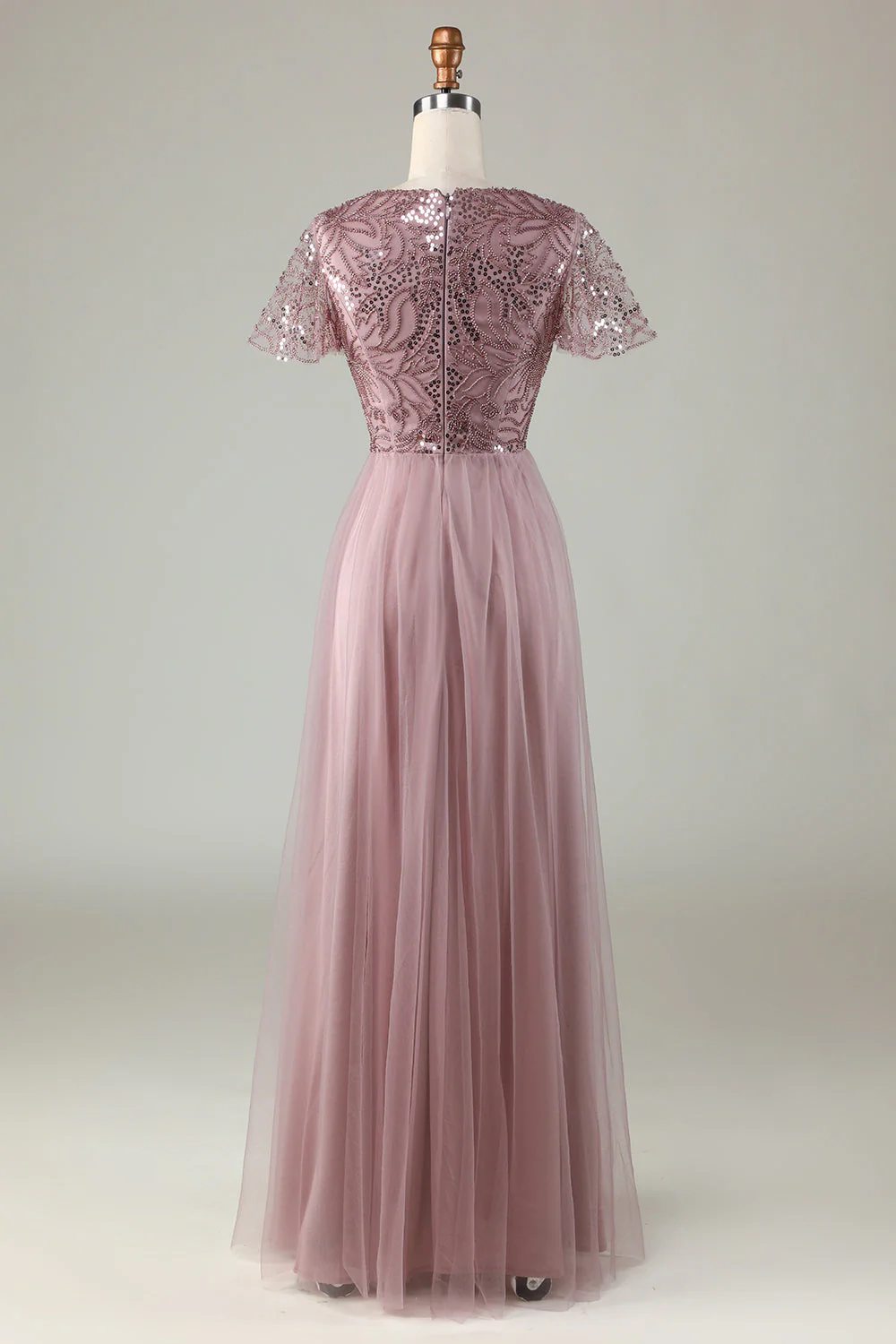 A-Line Robe de demoiselle d’honneur bleu poussiéreux avec perles - Image 8