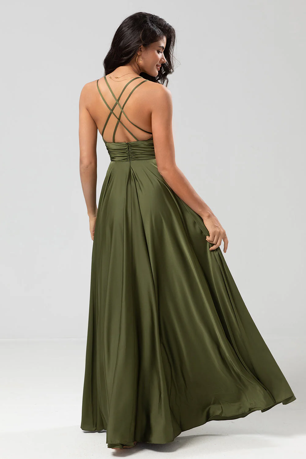 Robe de demoiselle d'honneur longue sans manches bleu poussiéreux coupe trapèze - Image 4