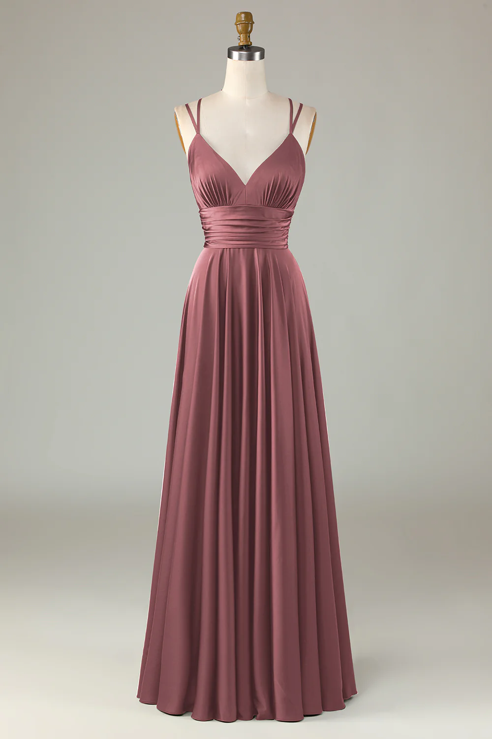 Robe de demoiselle d'honneur longue olive sans manches coupe trapèze - Image 15