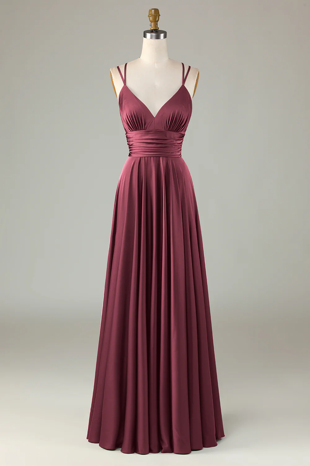 Robe de demoiselle d'honneur longue olive sans manches coupe trapèze - Image 16