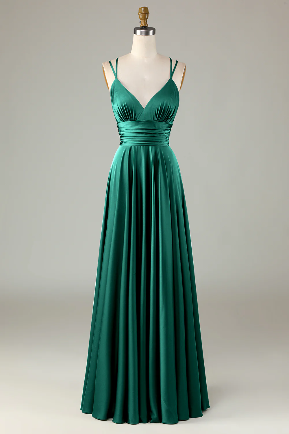Robe de demoiselle d'honneur longue olive sans manches coupe trapèze - Image 17