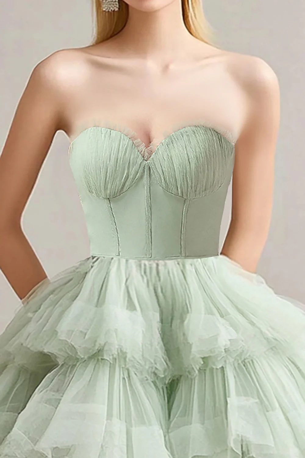 A Line Sage Robe bustier à volants étagés en tulle - Image 2