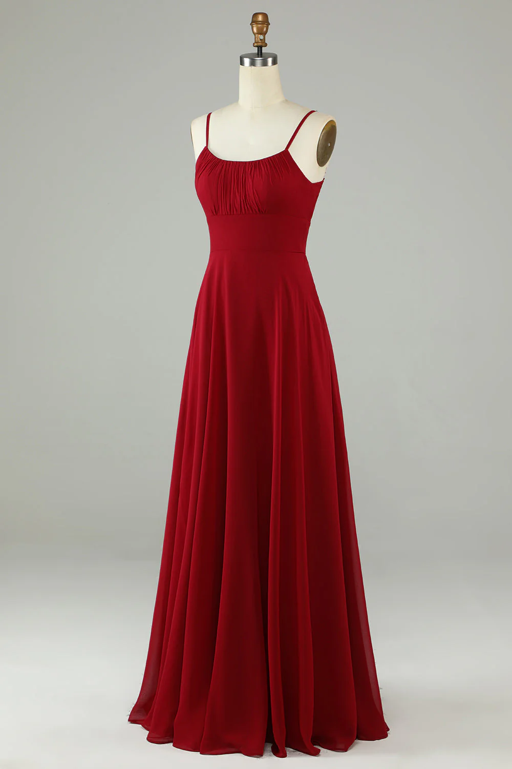 Une ligne Bretelles Spaghetti Bourgogne Robe de demoiselle d’honneur longue - Image 3