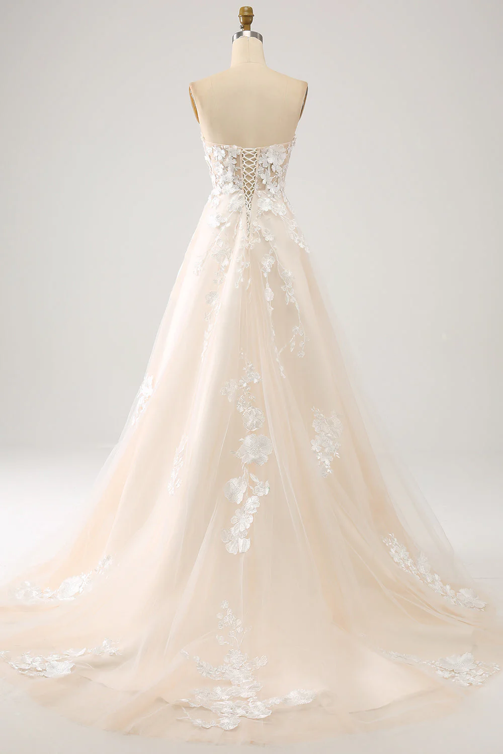 Robe de mariée trapèze longue en forme de corset avec appliques - Image 2
