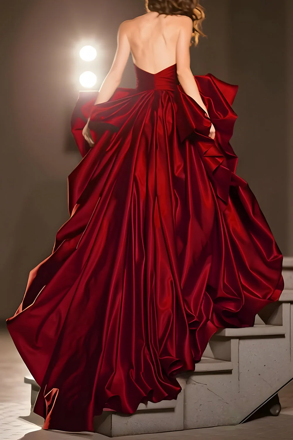 A Line Sweetheart Robe à volants rouge foncé avec fente - Image 2