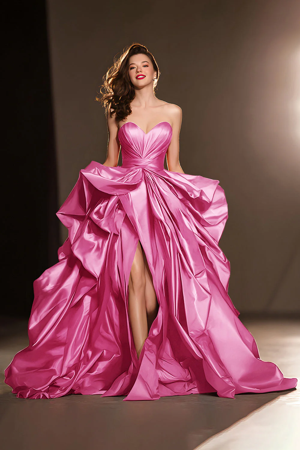 A Line Sweetheart Robe à volants rouge foncé avec fente - Image 7