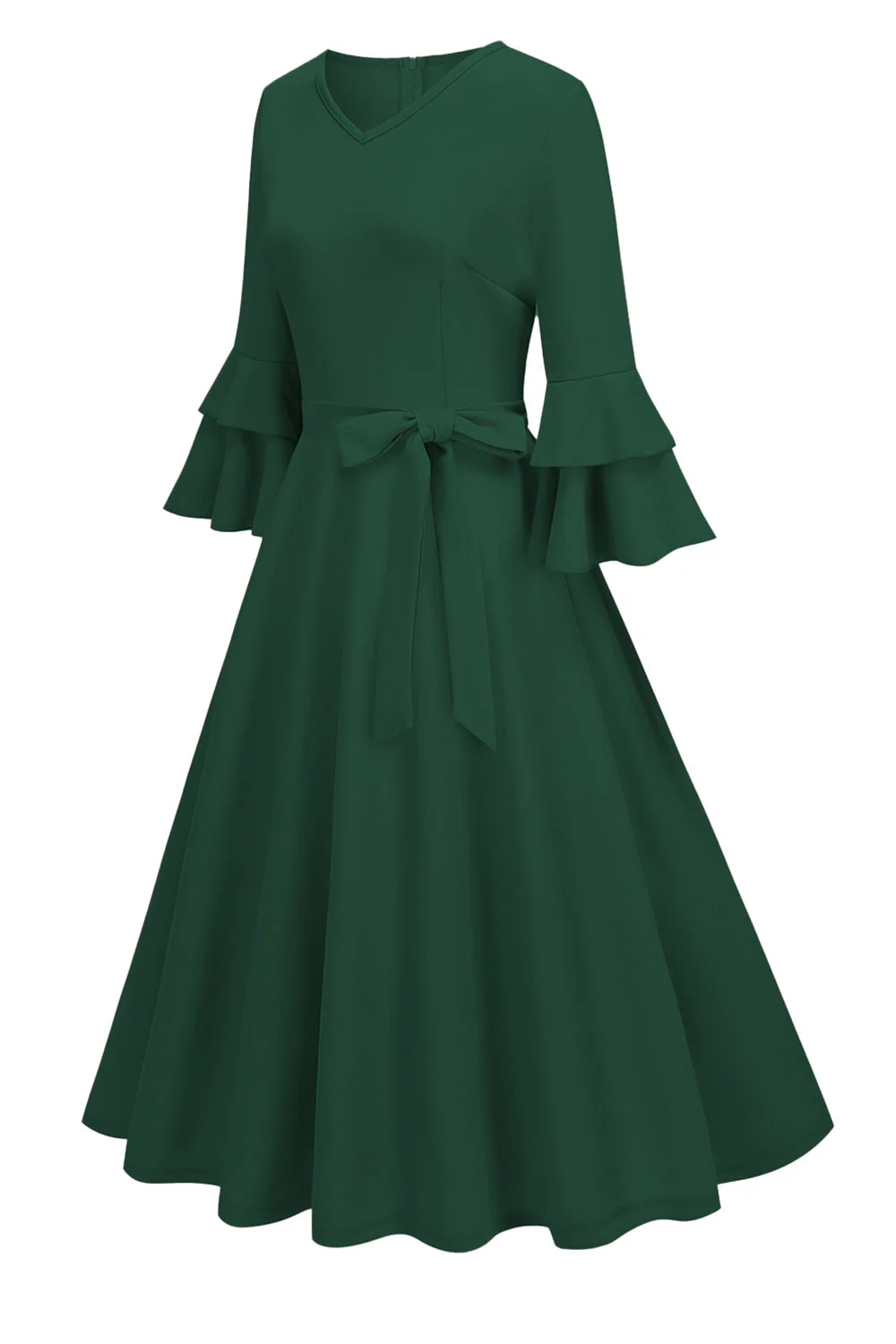 Abricot A-ligne col en V demi-manches Midi Robe des années 1950 - Image 15