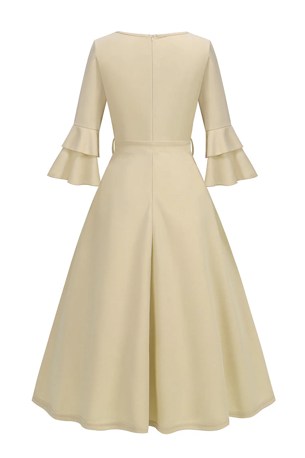 Abricot A-ligne col en V demi-manches Midi Robe des années 1950 - Image 2