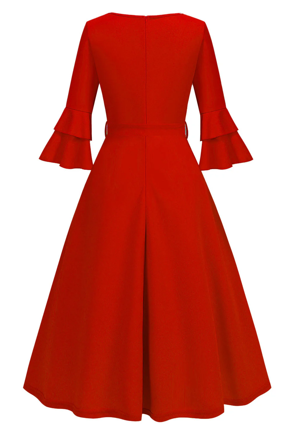 Abricot A-ligne col en V demi-manches Midi Robe des années 1950 - Image 20