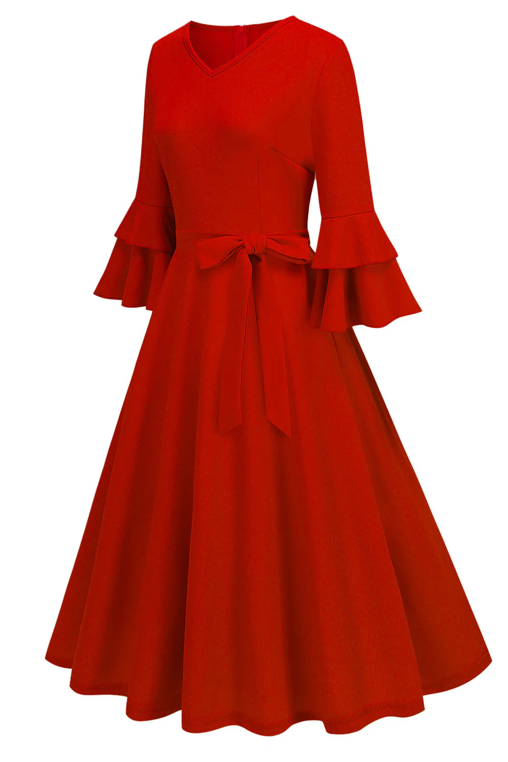 Abricot A-ligne col en V demi-manches Midi Robe des années 1950 - Image 21