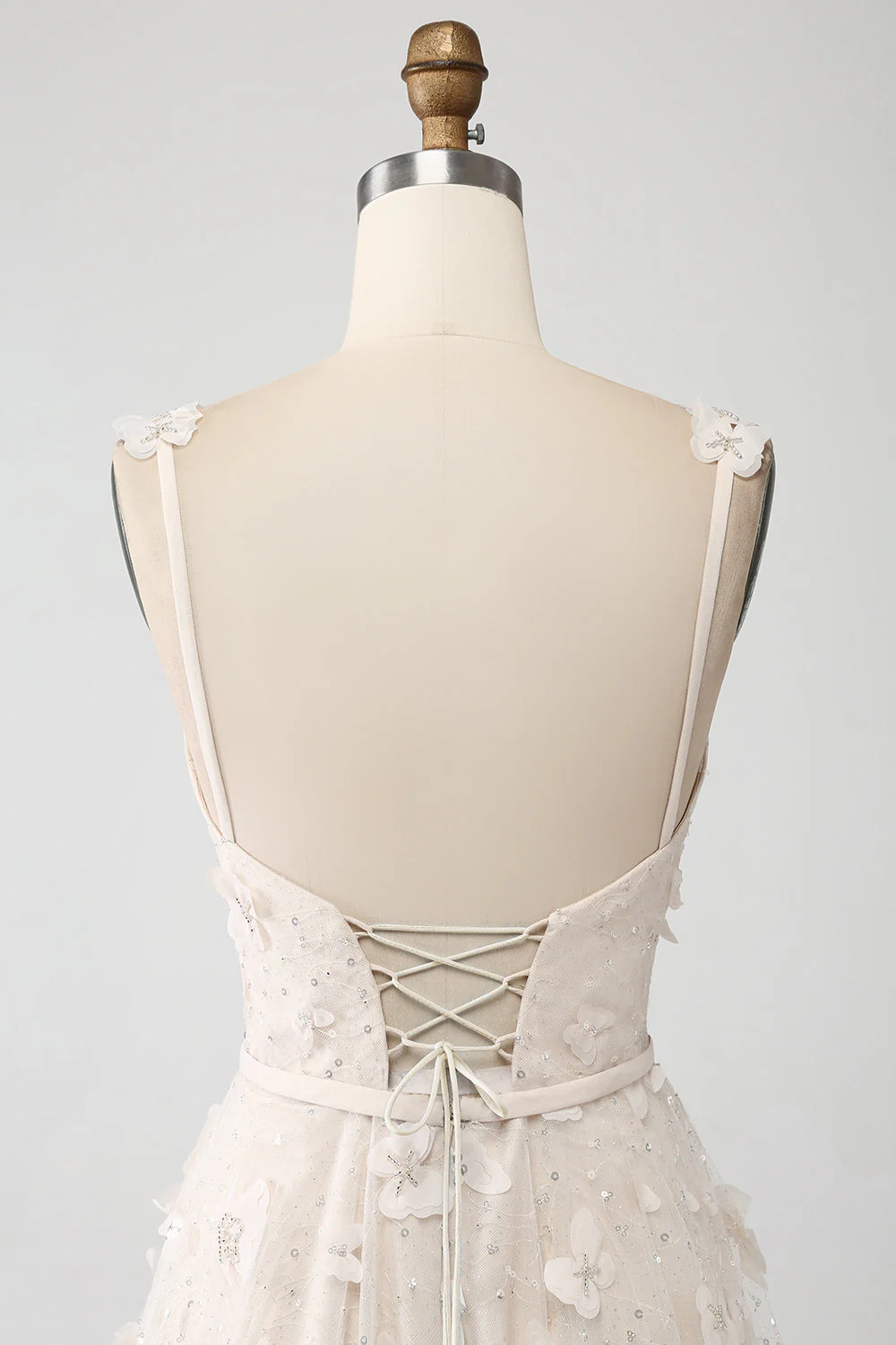 Abricot A Ligne Spaghetti Bretelles Appliques Longue Mariée Robe avec Fente - Image 6