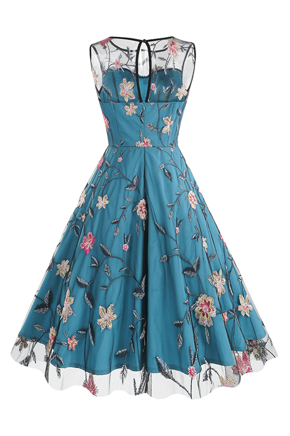 abricot élégante florale brodée sans manches midi vintage - Image 11