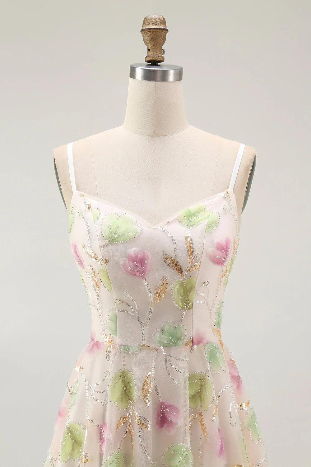 Abricot Floral Sequin Une Ligne Mini Robe de Retrouvailles - Image 4