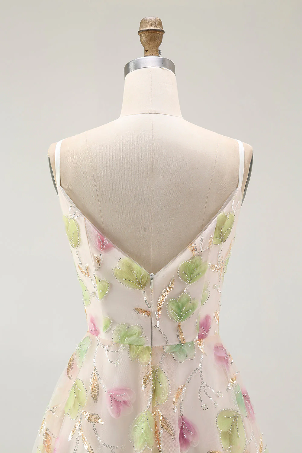 Abricot Floral Sequin Une Ligne Mini Robe de Retrouvailles - Image 5