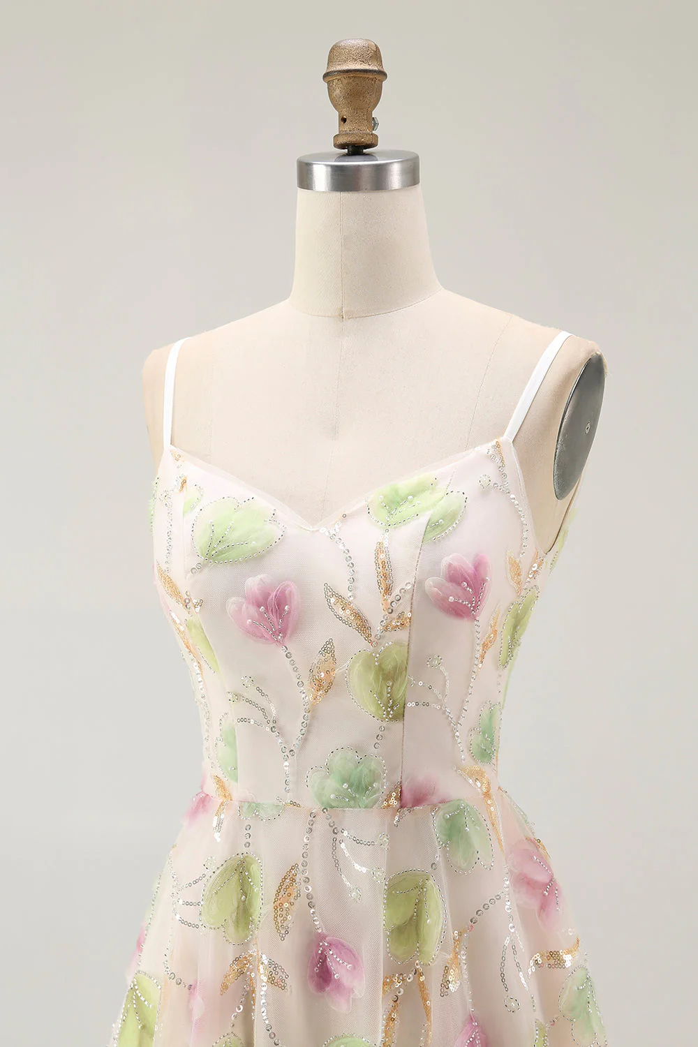 Abricot Floral Sequin Une Ligne Mini Robe de Retrouvailles - Image 6