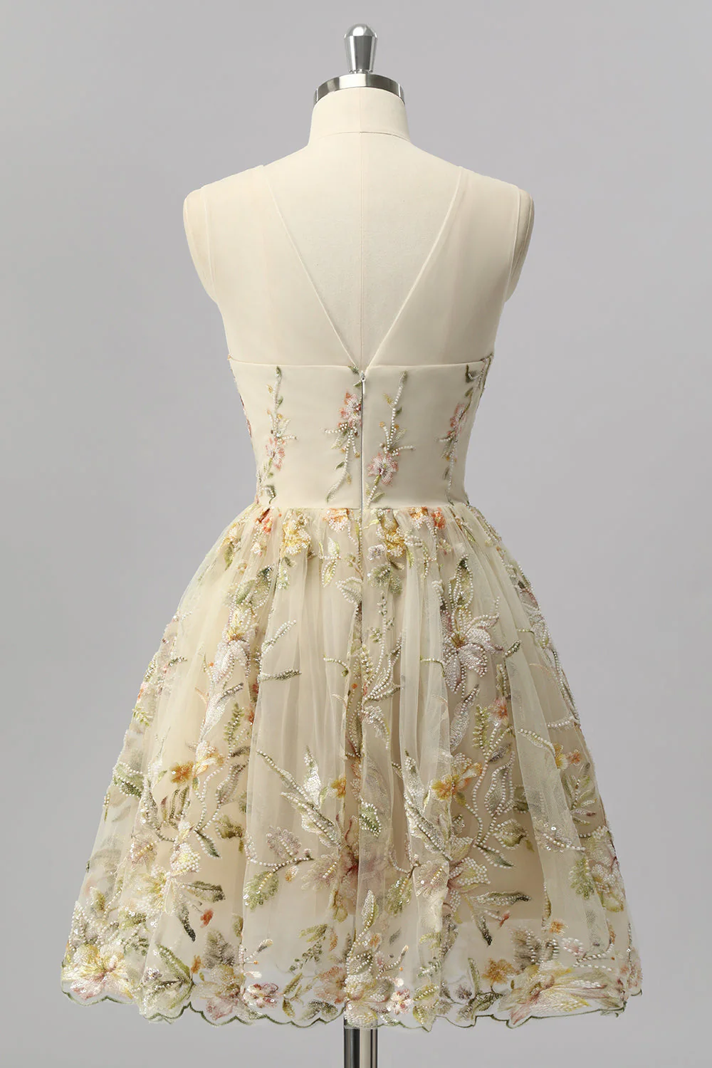 Abricot Floral Une ligne illusion perlée Mini robe de bal - Image 2