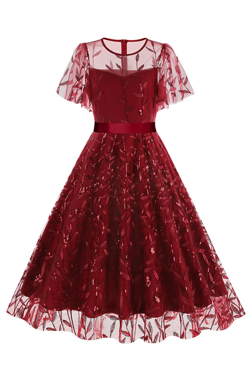Abricot pailleté feuille brodée maille superposition élégante robe vintage - Image 10
