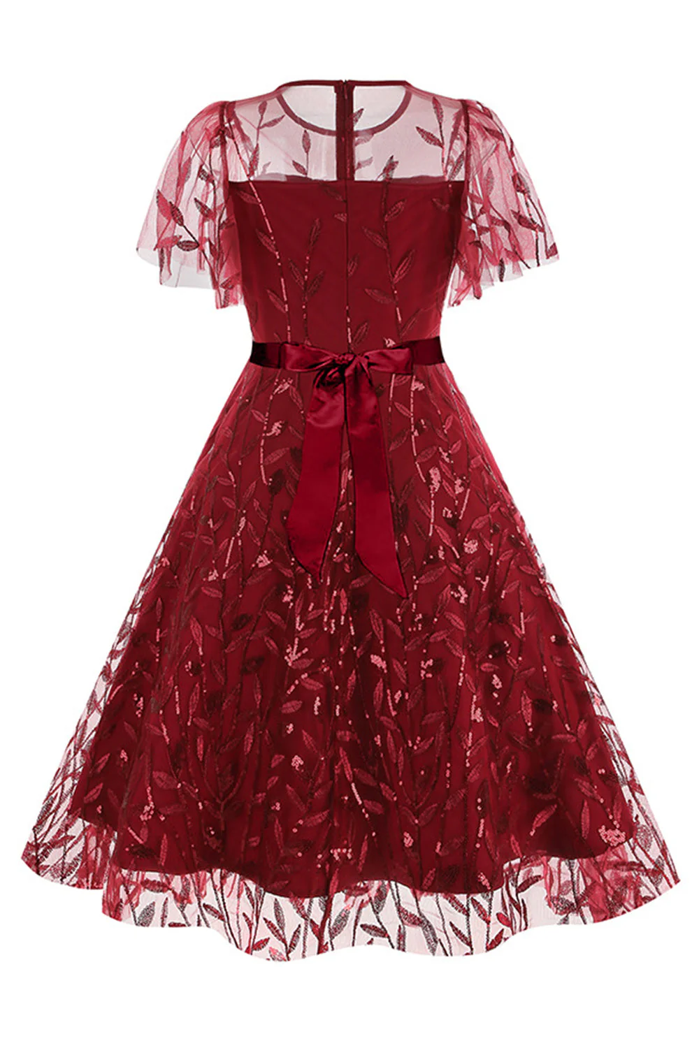 Abricot pailleté feuille brodée maille superposition élégante robe vintage - Image 11