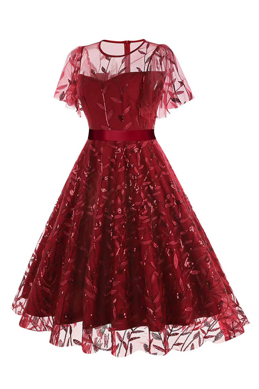 Abricot pailleté feuille brodée maille superposition élégante robe vintage - Image 12