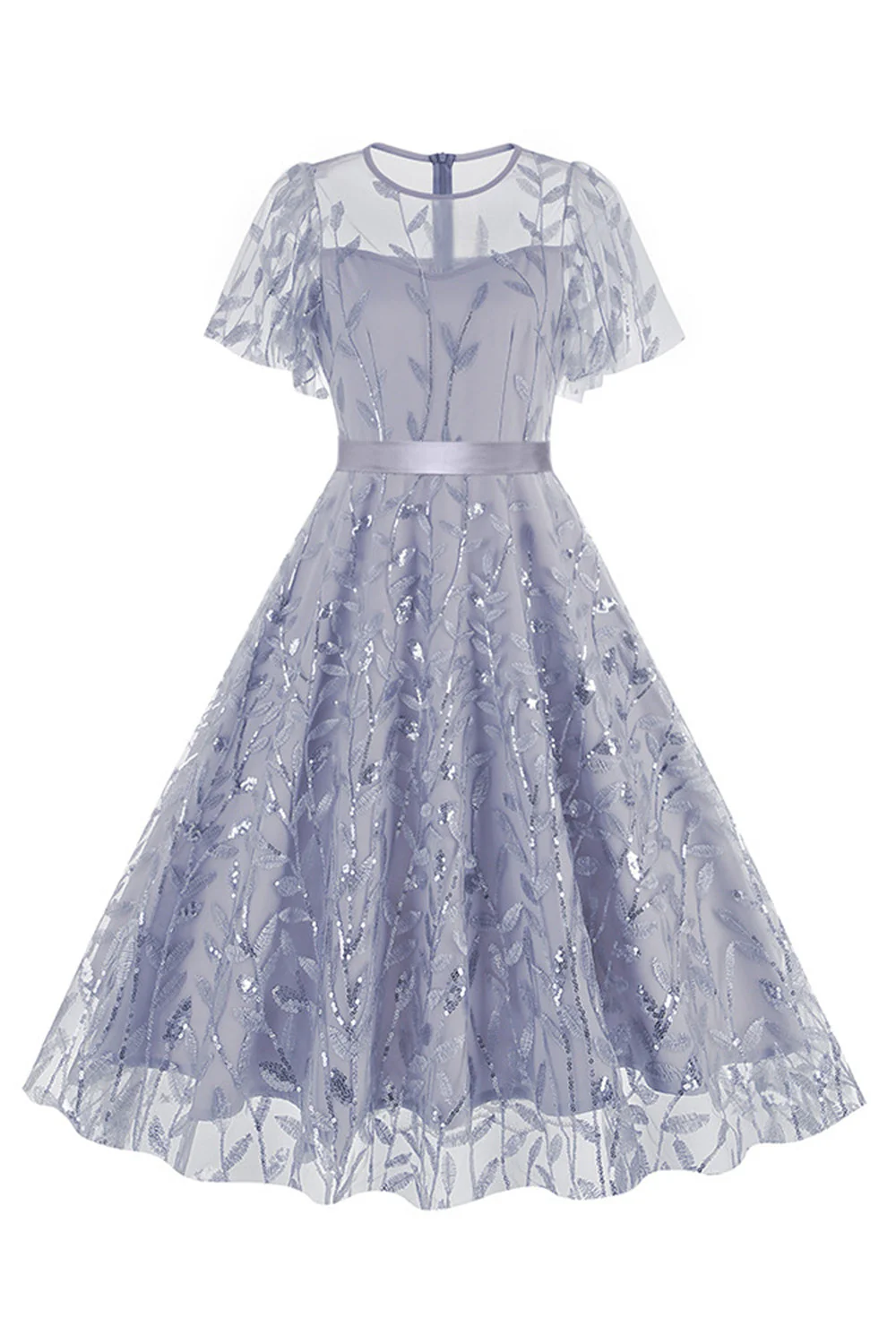 Abricot pailleté feuille brodée maille superposition élégante robe vintage - Image 15