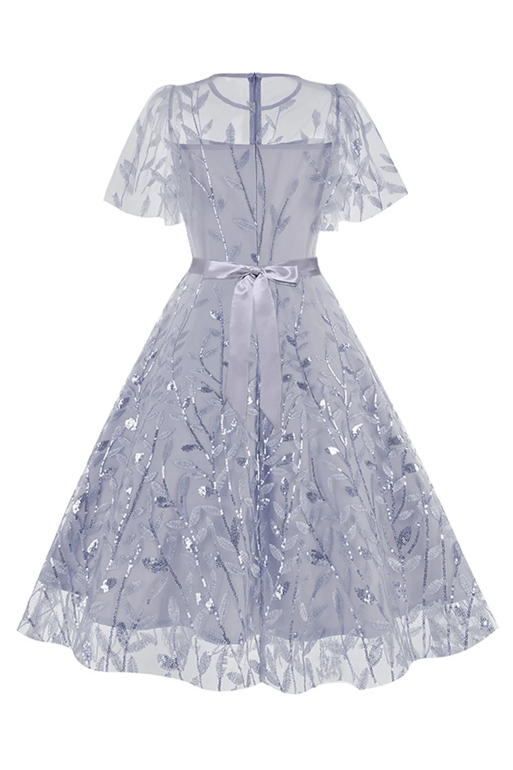 Abricot pailleté feuille brodée maille superposition élégante robe vintage - Image 16