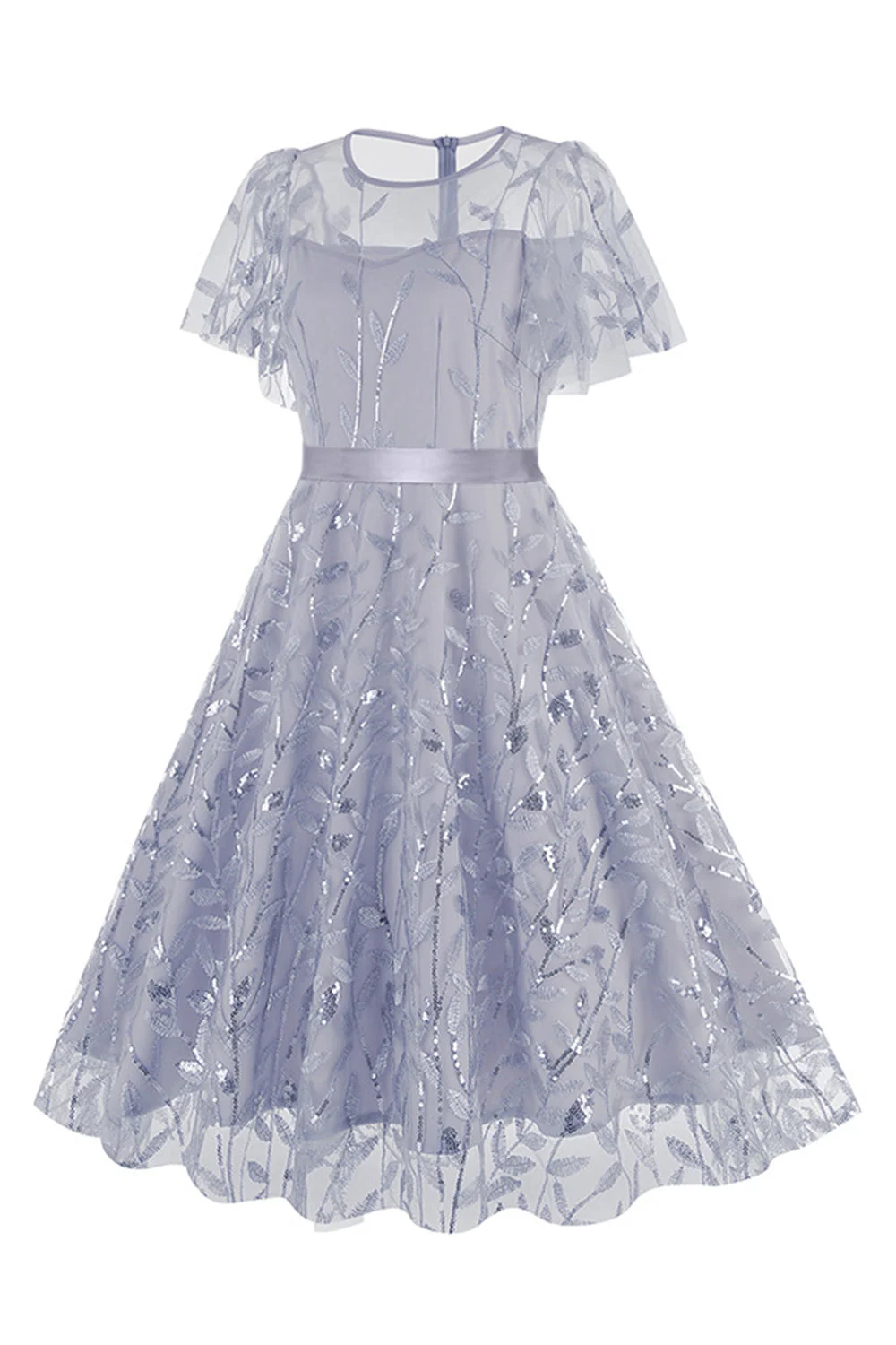Abricot pailleté feuille brodée maille superposition élégante robe vintage - Image 17