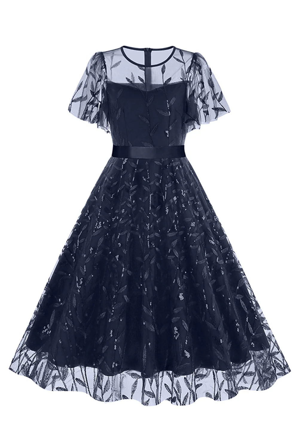 Abricot pailleté feuille brodée maille superposition élégante robe vintage - Image 19