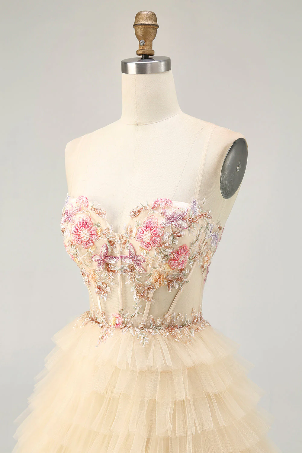 Abricot Spaghetti Bretelles Corset Une Ligne Volantée Robe de cocktail - Image 7