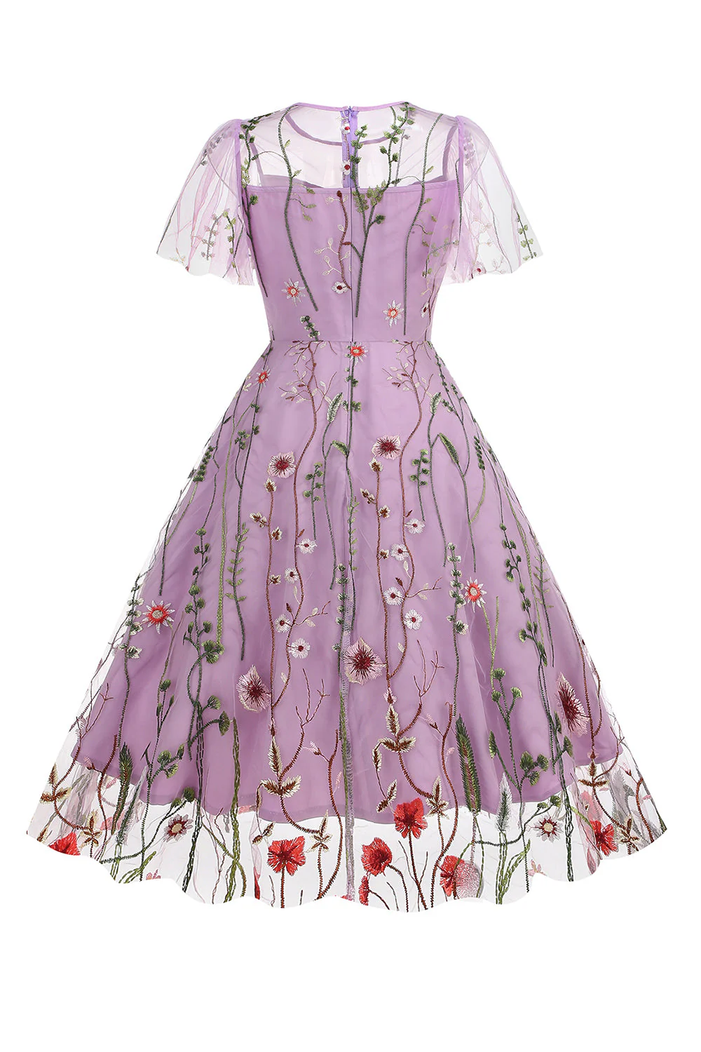 Abricot Une Ligne Tulle Imprimé Robe À Manches Courtes Des Années 1950 - Image 19