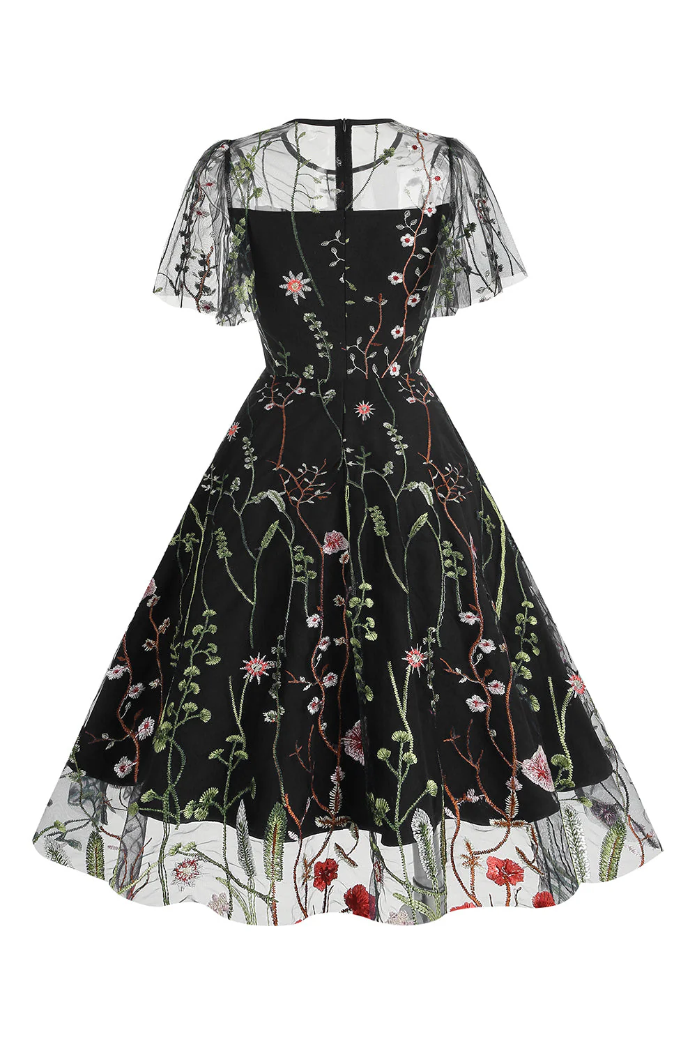 Abricot Une Ligne Tulle Imprimé Robe À Manches Courtes Des Années 1950 - Image 5
