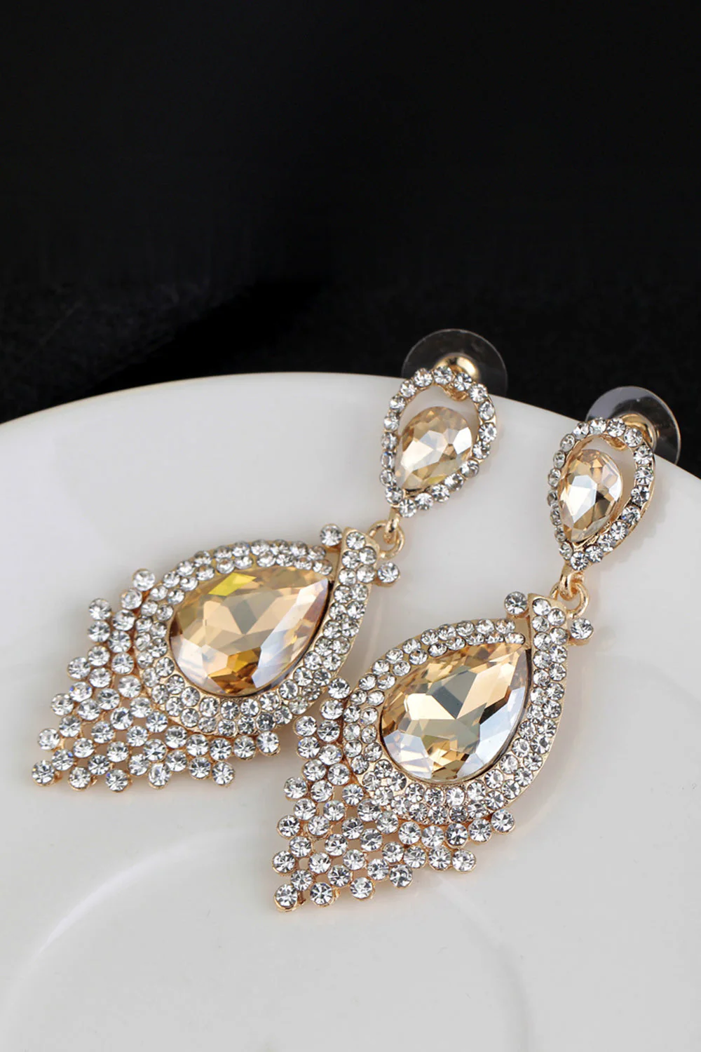 Alliage de mariée strass en forme de goutte d’eau Champagne boucles d’oreilles (1paire) - Image 3