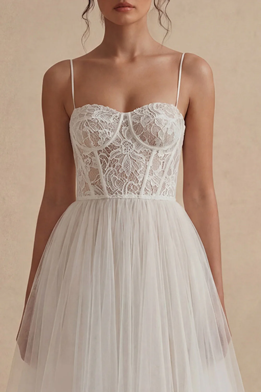 Anneaux de tulle blanc à bretelles fines Une robe de remise de diplôme Midi corset Line - Image 3