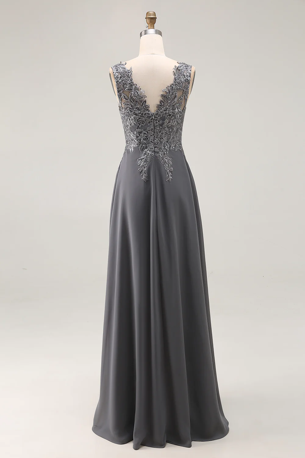 Anthracite Une ligne Col en V Dentelle Appliques Mère de la Robe de la mariée - Image 4