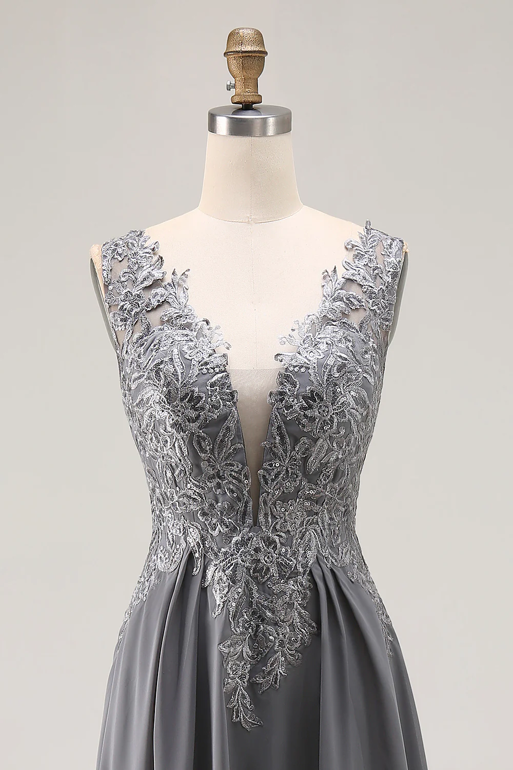 Anthracite Une ligne Col en V Dentelle Appliques Mère de la Robe de la mariée - Image 6