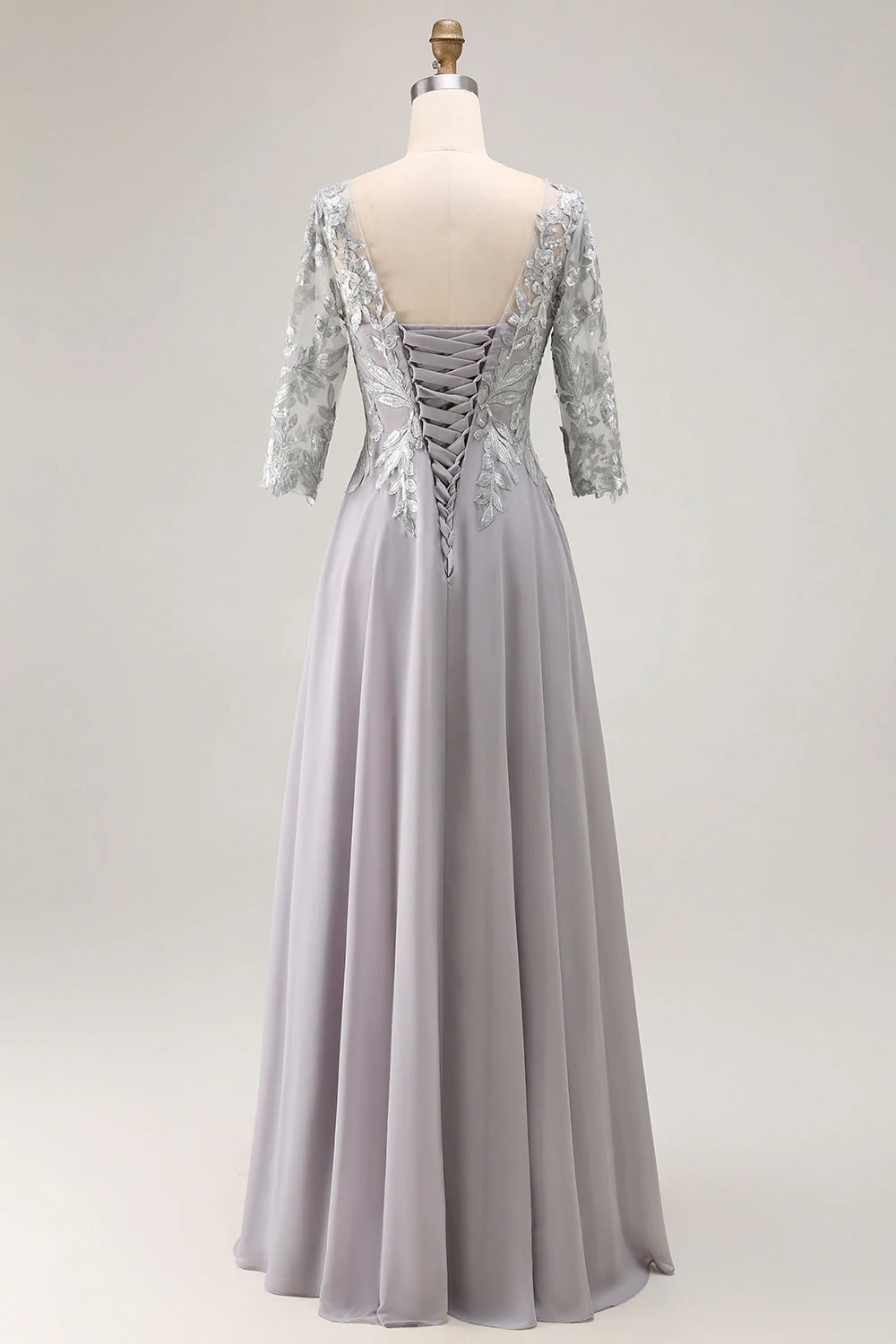 Argent Une Ligne Appliquée Col V Mère De La Robe De La Mariée Avec Manches 3/4 - Image 2