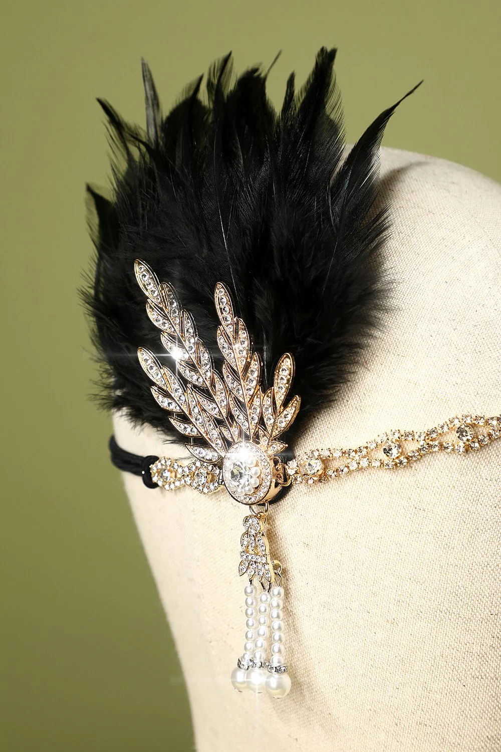 Bandeau à clapet perle plume noire des années 1920 - Image 3