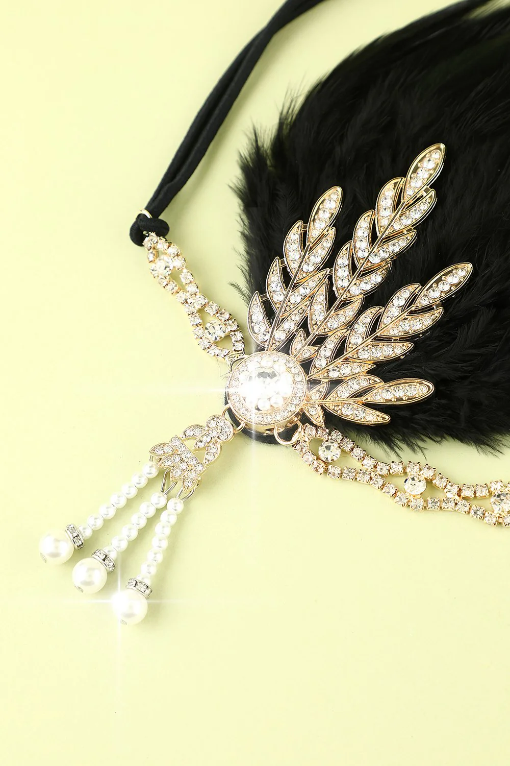 Bandeau à clapet perle plume noire des années 1920 - Image 6