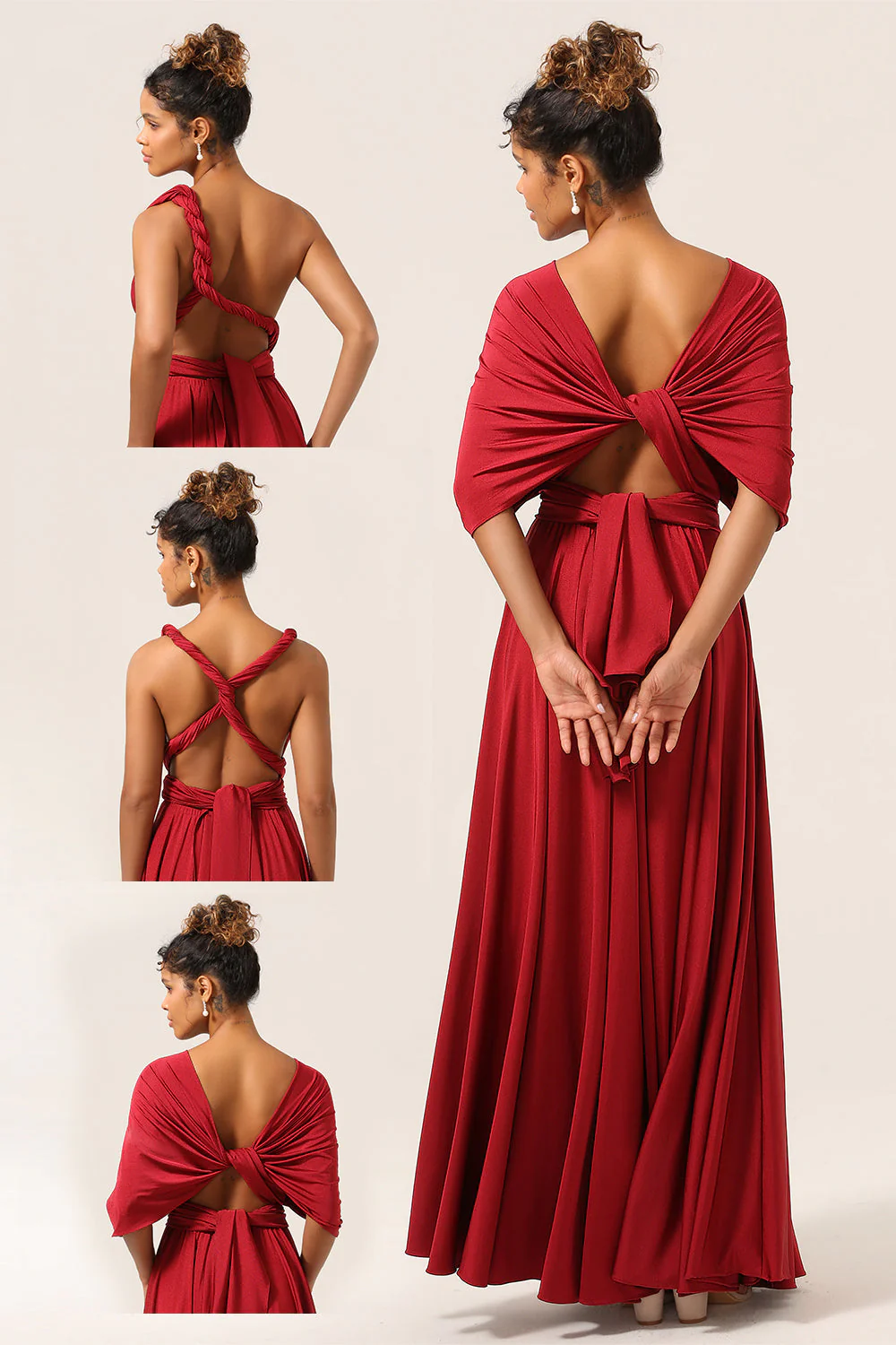 Beauté A-Line Halter Col Bourgogne Robe de demoiselle d’honneur longue avec Criss Cross Back - Image 2