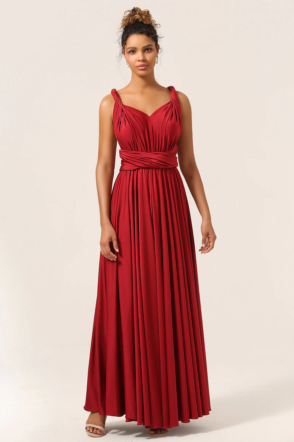 Beauté A-Line Halter Col Bourgogne Robe de demoiselle d’honneur longue avec Criss Cross Back - Image 5