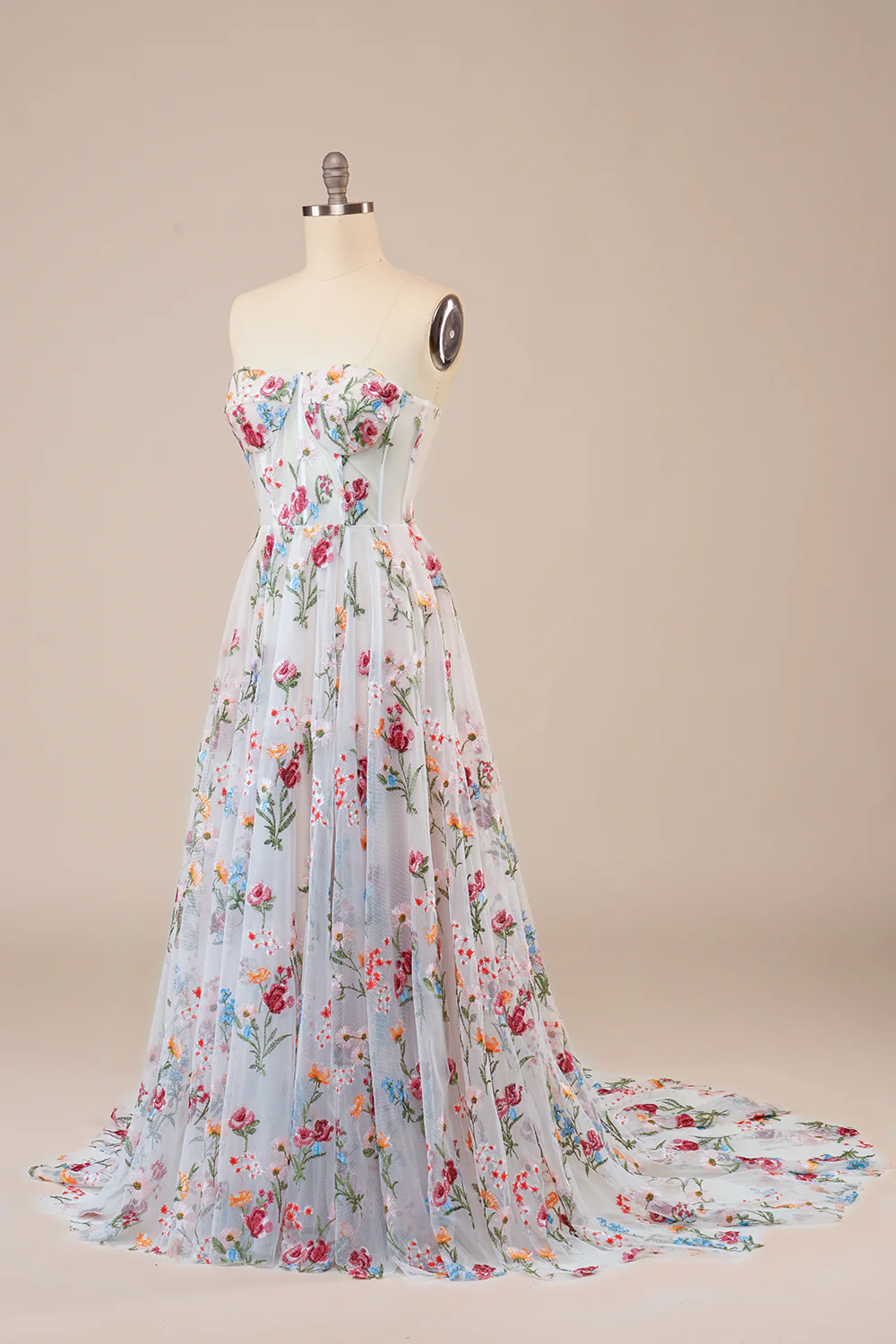 Tulle Bustier Balayage Train Ivoire Longue Robe de Mariée avec broderie - Image 3