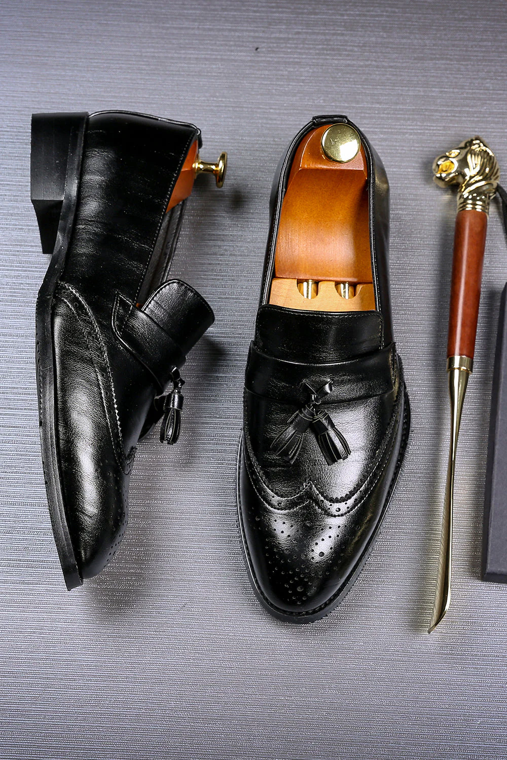 Black Slip-On Fringe Chaussures de fête pour hommes - Image 3