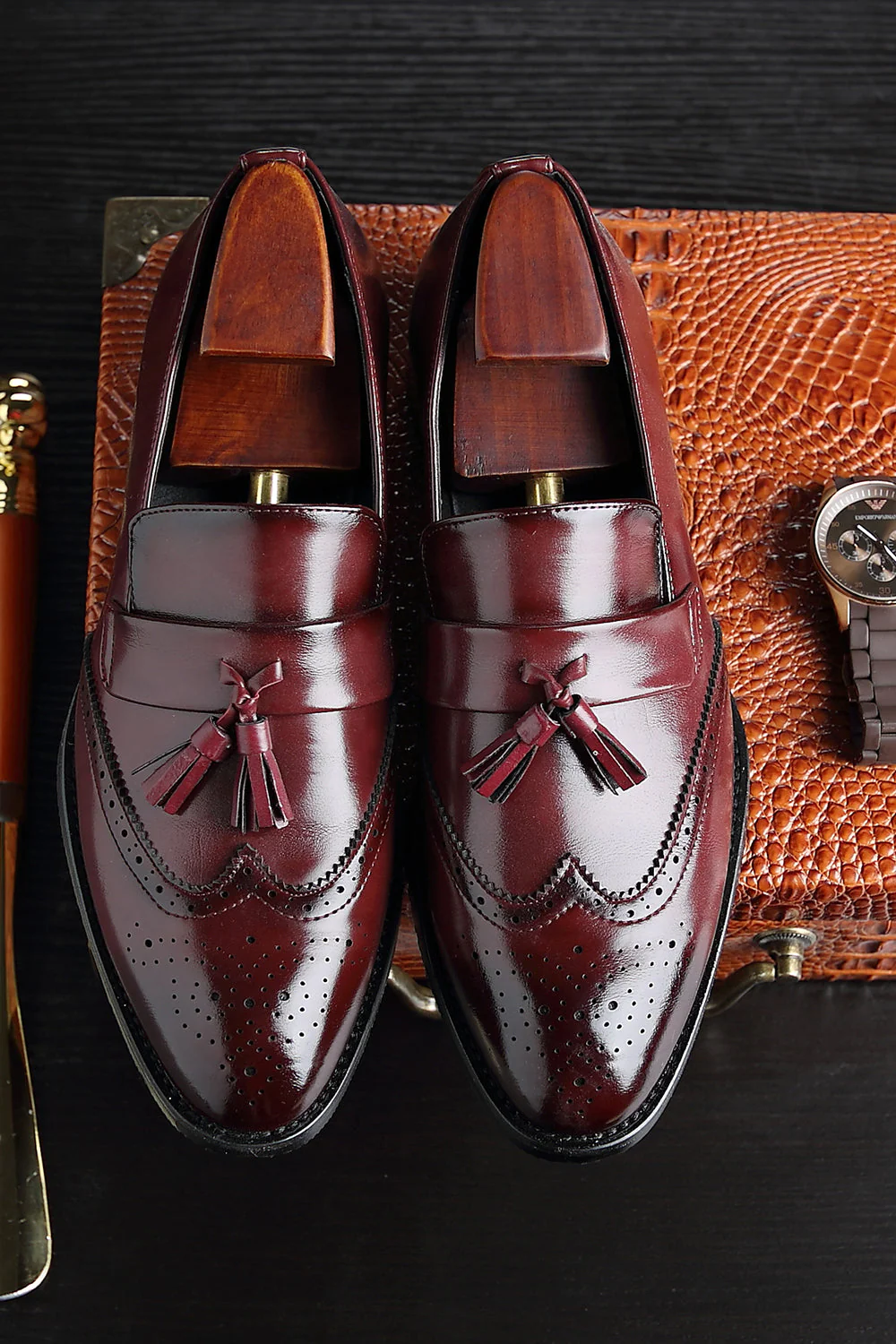 Black Slip-On Fringe Chaussures de fête pour hommes - Image 9
