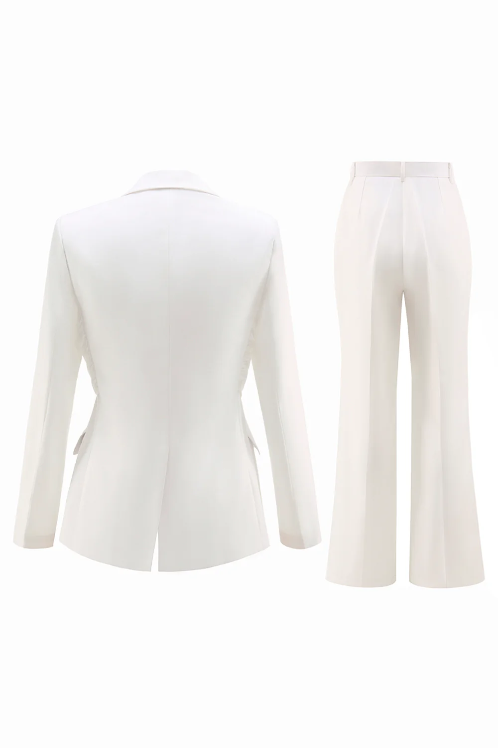Costume femme blanc 2 pièces à revers cranté avec ceinture - Image 4